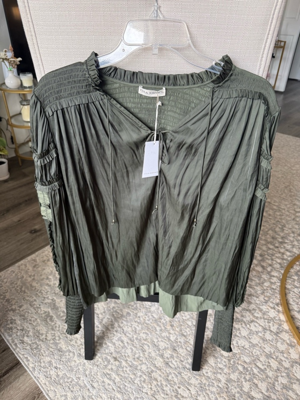 Ulla Johnson Fernanda Blouse Forest Green Boho Taylor Swift Fearless, 10, NWT - Picture 3 of 9